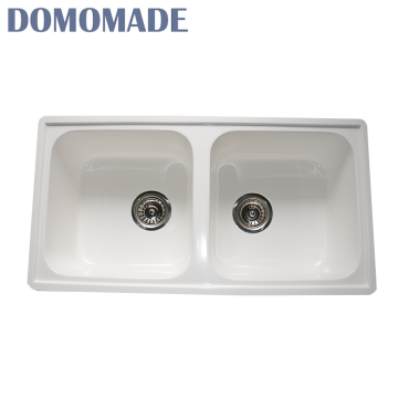 Wholesale matt white/glossy white foster apartment size double bowl granite kitchen sink